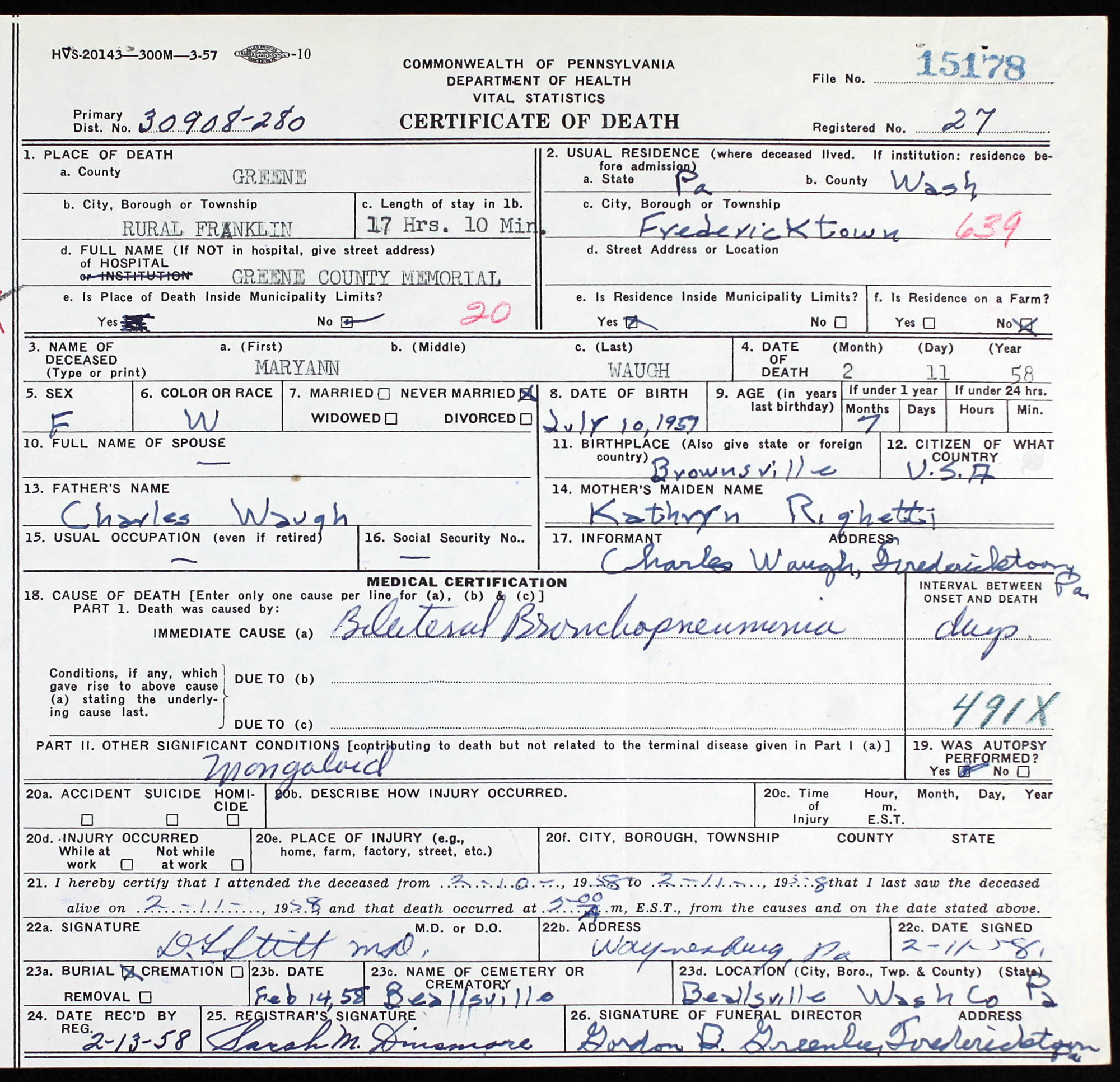 death certificate